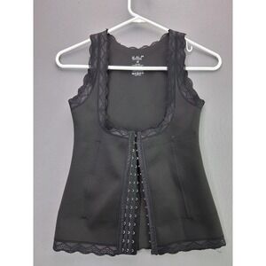 UnderWhere Waist Cincher Vest Shapewear Size M Black Lace Trim Hook Eye Closure